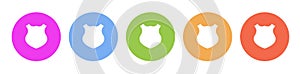 Multi colored flat icons on round backgrounds. Shield shape multicolor circle vector icon