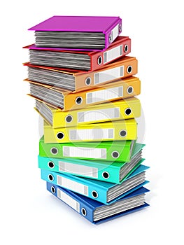 Multi colored folders stack. 3D illustration