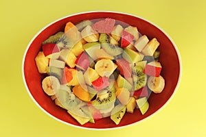 Multi colored fruit salad, top view