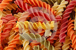 Multi colored fusilli twirls pasta