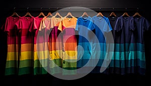 Multi colored garments hanging in a modern clothing store collection generated by AI