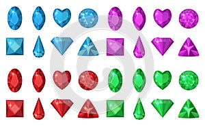 Multi-colored gems set. Jewelry, crystals collection isolated on white background. Diamonds different cut. Colorf