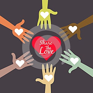 Multi Colored Hands Sharing Love Symbol