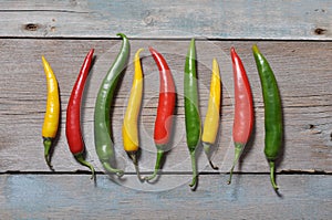 Multi colored hot chili peppers