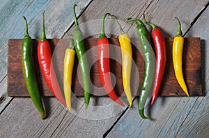Multi colored hot chili peppers