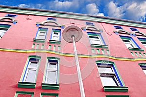 Multi colored house facade in Magdeburg, Germany, Otto-Richter-Street