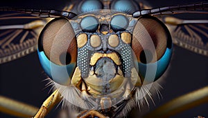 Multi colored housefly wing close up, sharp focus generated by AI