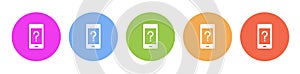 Multi colored icon phone help. Button banner round badge interface for application illustration