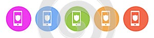 Multi colored icon Phone shield security. Button banner round badge interface for application illustration