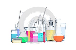 Multi-colored laboratory limpid glassware