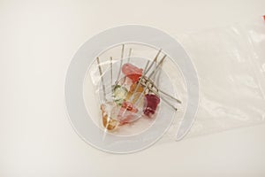 Multi-colored LEDs. Old LEDs on a white background