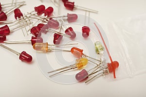 Multi-colored LEDs. Old LEDs on a white background
