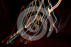 Multi-colored light wavy lines resulting from blurring of light sources due to camera movement