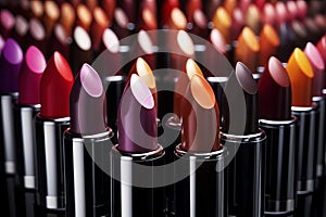 Multi-colored lipsticks. Generative AI