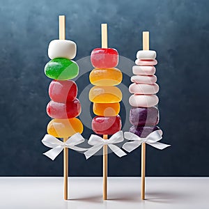 Multi-colored lollipops, candies, caramels