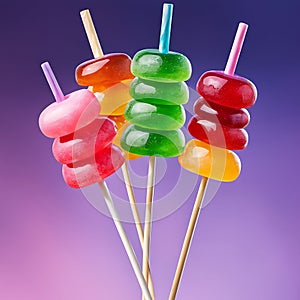 Multi-colored lollipops on a wooden stick, candies, caramels