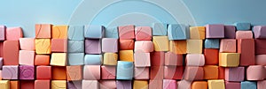 multi-colored marshmallow cubes on a blue background. .