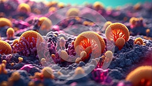 Multi-colored microorganisms under science bacteria bacterium parasitology