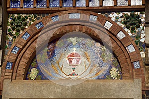 Multi-colored mosaic in the old Church in Lloret de Mar