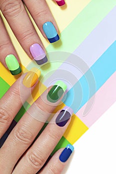 Multi-colored pastel manicure.