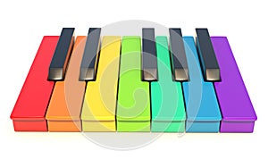 Multi colored piano keys One octave front view 3D