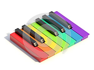 Multi colored piano keys One octave side view 3D