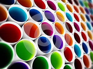 Multi colored plastic tubes background. 3D illustration