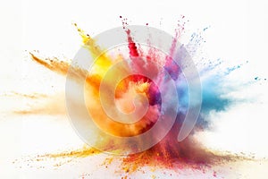 Multi colored powder explosion on white background