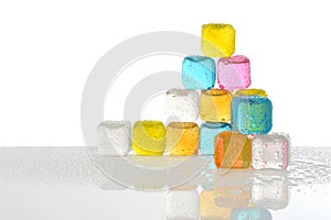 Multi colored reusable plastic ice cubes