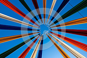 Multi colored ribbons against the sky