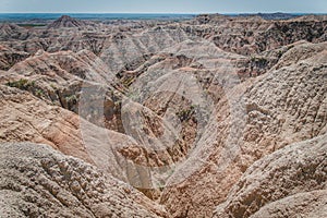 Multi-colored rock formations and valleys of Badlands National Park