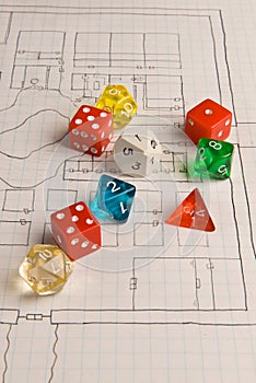 Role Play style dice and map