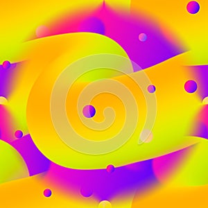 Multi-colored seamless abstraction with yellow and pink liquids and balls on a gradient background. 3D image