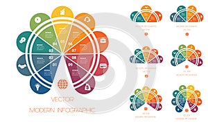 Multi-colored semicircles. Infographic templates with text areas with 3,4,5,6,7,8,9 positions photo
