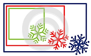 Multi-colored set border frame line with corner element snowflake vector. Label simple rounded snowflake silhouette template icon