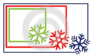 Multi-colored set border frame line with corner element snowflake vector. Label simple rounded snowflake silhouette template icon
