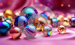 multi-colored shiny decorative balls. Selective focus.