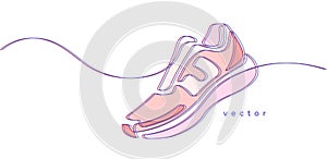 Multi-colored sneaker. Sports shoes in a line style. Sketch sneakers for your creativity.Shoe advertising