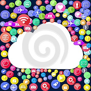 Multi Colored social media icon texture with background cloud shape element