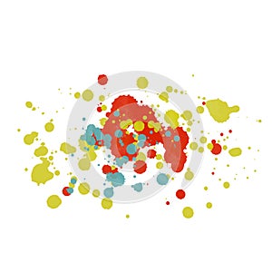 Multi-colored splashes and blots. Spots on a white background. Colorful abstraction. Illustration