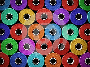 Multi colored stacked threads background. 3D illustration