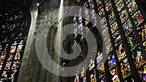 Multi-colored stained glass windows of the Duomo. Italy, Milan