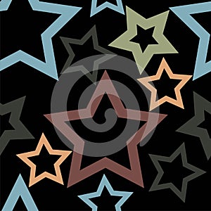 Multi-colored stars on a dark background. Seamless pattern.