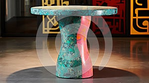 Multi Colored Stone And Brass Table With Abstract Colorist Sculptor Style