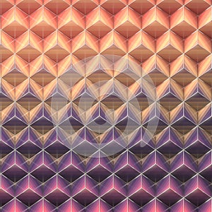 Multi colored striped cubes geometric pattern in a silver wireframe 3d rendering