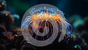 Multi colored tentacle of cnidarian in underwater reef generated by AI