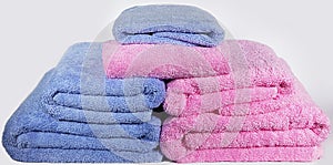 Multi-colored terry towels for bathrooms.