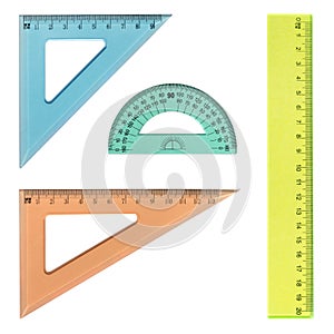 Multi-colored transparent rulers isolated on white