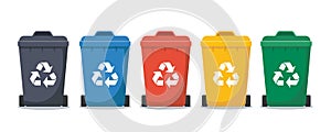 multi colored trash cans isolated on white background vector illustration