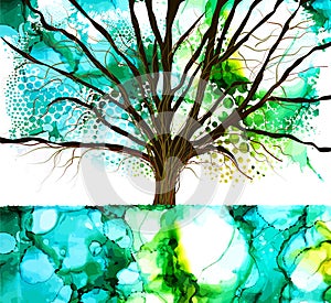 A multi-colored tree. Mixed media. Hello summer. Vector illustration